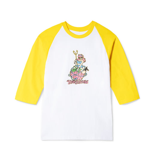 YOU KNOW... We Edn Angel Raglan Tee in Yellow/White
