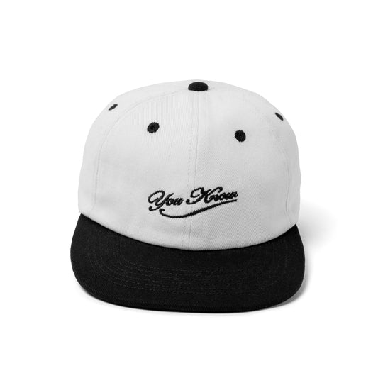 YOU KNOW… Script Canvas Baseball Cap in Black/White
