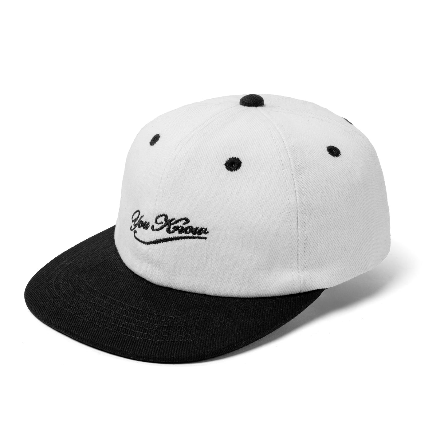 YOU KNOW… Script Canvas Baseball Cap in Black/White