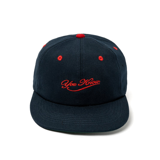 YOU KNOW… Script Canvas Baseball Cap in Navy/Red