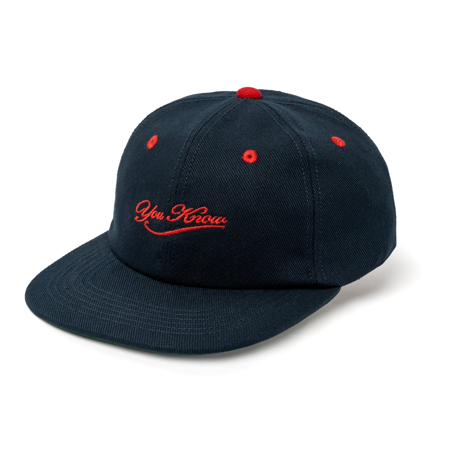 YOU KNOW… Script Canvas Baseball Cap in Navy/Red