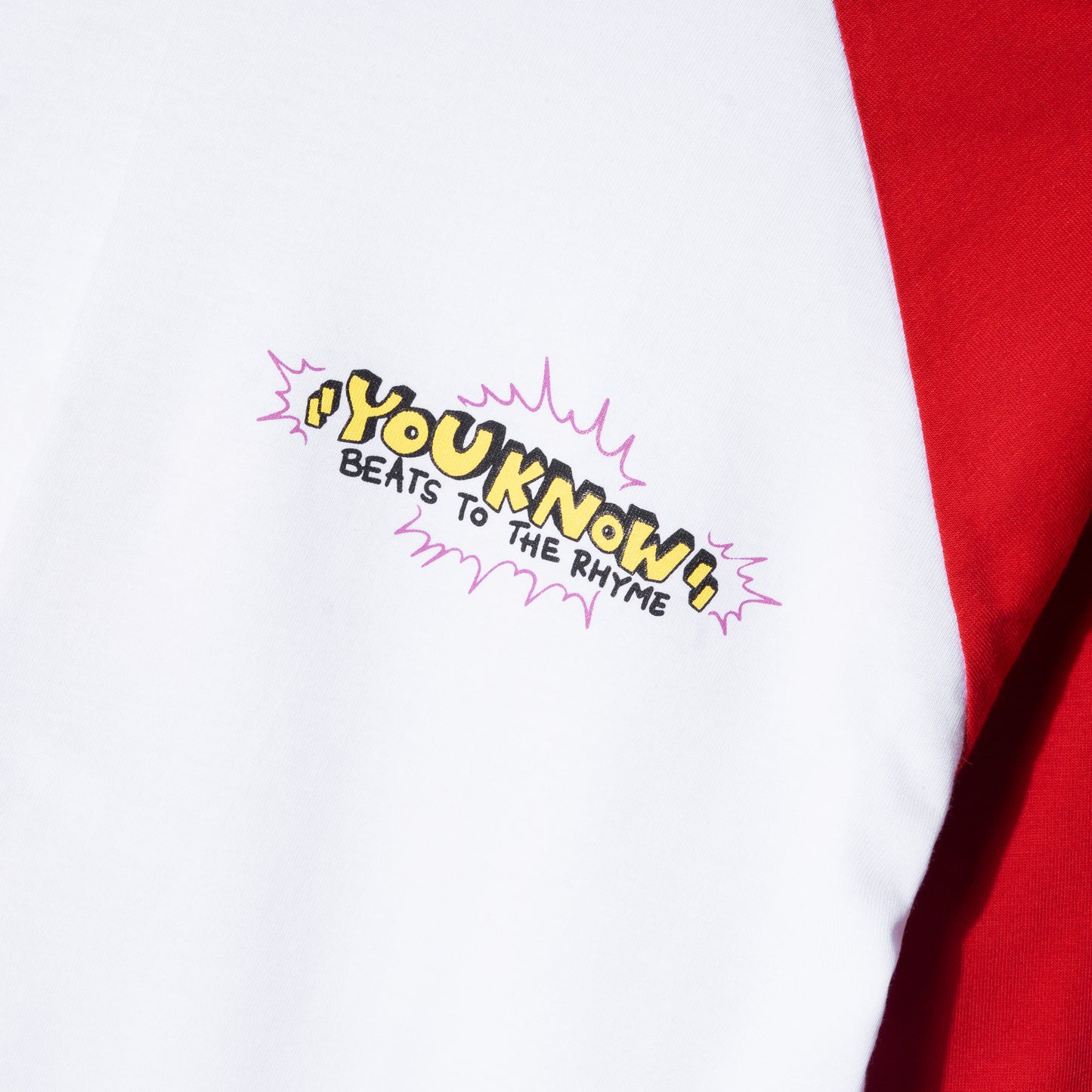 YOU KNOW... BEATS TO THE RHYME Raglan Tee in Red/White