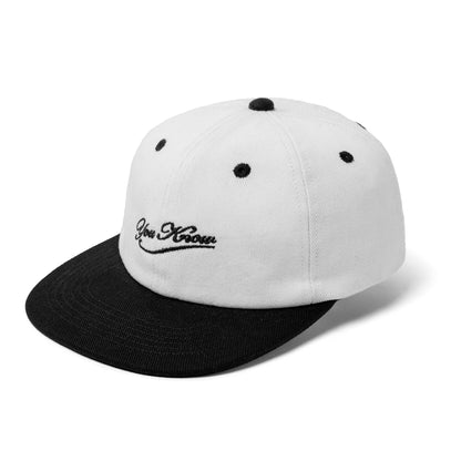 YOU KNOW… Script Canvas Baseball Cap in Black/White