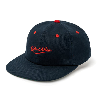 YOU KNOW… Script Canvas Baseball Cap in Navy/Red